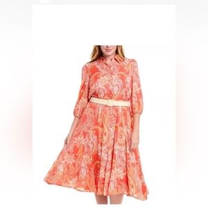 Tahari ASL Coral Paisley Midi Dress